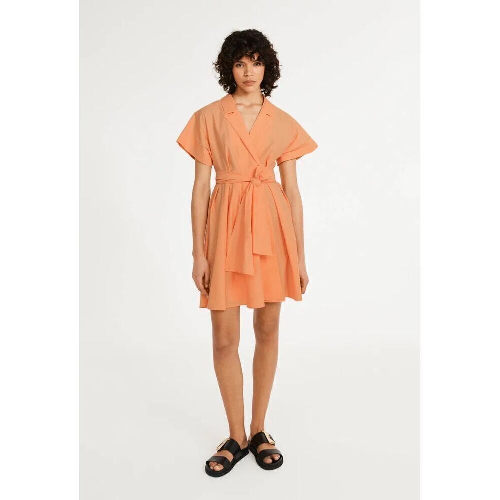 Claudie Pierlot Paris Short Sleeve Coral Tie-Waist Wrap Mini Dress Size EU 36/US